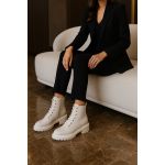 383LC-Bota Feminina em couro forrada e palmilha espumada Off White