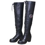 9415AT-Bota feminina motociclista roqueira big over em couro soft forrada conforto Preto
