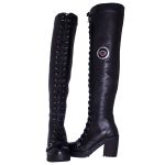 9415AT-Bota feminina motociclista roqueira big over em couro soft forrada conforto Preto
