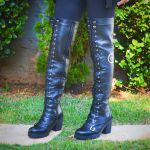 9415AT-Bota feminina motociclista roqueira big over em couro soft forrada conforto Preto
