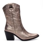 4500APR-Bota Texana Feminina Couro Nobre Natural - Cano Médio forrada Dourado