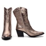 4500APR-Bota Texana Feminina Couro Nobre Natural - Cano Médio forrada Dourado