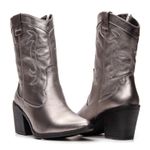 4500APR-Bota Texana Feminina Couro Nobre Natural - Cano Médio forrada Prata