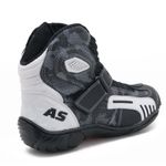 406AT- Bota para motociclista AS-RACING em legitimo couro natural reforçada preto e branco camuflado