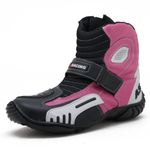 406AT- Bota para motociclista AS-RACING em legitimo couro natural reforçada preto e branco rosa
