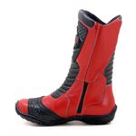 420AT-Bota motociclista couro legítimo semi-impermeável com ajuste em velcro na panturrilha nas cores vermelho e preto