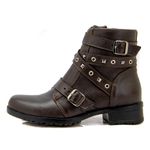 7505-Coturno feminino cano curto estilo roqueira em couro legítimo na cor cafe