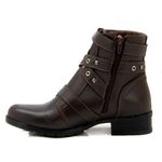7505-Coturno feminino cano curto estilo roqueira em couro legítimo na cor cafe