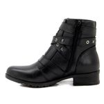 7505-Coturno feminino cano curto estilo roqueira para em couro legítimo na cor preta fivelas 