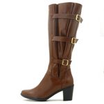 9062AT-Bota feminina cano alto Montaria em couro legítimo ajustável na panturrilha na cor brandy