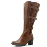 9062AT-Bota feminina cano alto Montaria em couro legítimo ajustável na panturrilha na cor brandy