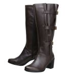 9062AT-Bota feminina cano alto Montaria em couro legítimo ajustável na panturrilha na cor cafe