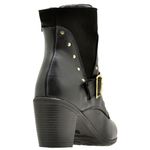 9066AT-Bota Coturno feminino Moda inverno em couro na cor preto