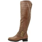 9111AT-Bota feminina montaria over em couro legitimo forrada em tecido espumado cor brandy