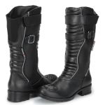 9118AT-Bota feminina cano alto com refletivo para motociclista couro legítimo forrada na cor preta 