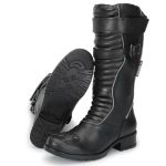 9118AT-Bota feminina cano alto com refletivo para motociclista couro legítimo forrada na cor preta 