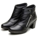 9205AT-Bota Coturno feminino cano baixo em couro legítimo na cor preta 