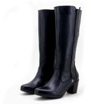 9208-Bota cano alto Montaria com elástico ajustável de na panturrilha couro legítimo com dois zíperes na cor Preta 