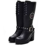9401-Bota cano alto Montaria e/ou para motociclista cano alto ajustavel panturrilha em couro natural na cor preta