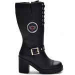 9401-Bota cano alto Montaria e/ou para motociclista cano alto ajustavel panturrilha em couro natural na cor preta