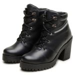 9405AT-Bota Coturno de cano curto em couro legítimo na cor preto
