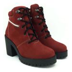 9405AT-Bota Coturno de cano curto em couro legítimo na cor vermelha 
