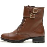 7090AT-Coturno para motociclista feminino em couro legítimo forrado na cor brandy