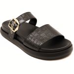 006P10FP-Papete Flatform em Napa estampa croco forrada Conforto Estilo design atual preto