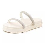 199051FP-Papete Feminina Flatform Com Tiras De Strass Napa off white