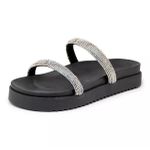 199051FP-Papete Feminina Flatform Com Tiras De Strass Napa Preta