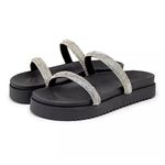 199051FP-Papete Feminina Flatform Com Tiras De Strass Napa Preta
