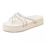 199067FP-Sandália Papete Feminina Com Sola Alta e Tiras De Strass off white