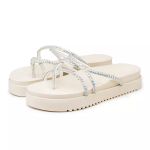 199067FP-Sandália Papete Feminina Com Sola Alta e Tiras De Strass off white