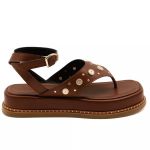 23402FP-Sandália Flatform Feminina Papete Tiras Fivela Floter marrom