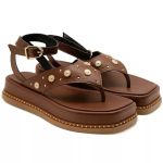 23402FP-Sandália Flatform Feminina Papete Tiras Fivela Floter marrom