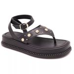 23402FP-Sandália Flatform Feminina Papete Tiras Fivela Floter preto