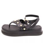 23402FP-Sandália Flatform Feminina Papete Tiras Fivela Floter preto