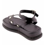 23402FP-Sandália Flatform Feminina Papete Tiras Fivela Floter preto