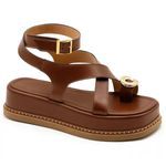 23403FP-Sandália Flatform Feminina Papete Tiras Fivela Napa marrom