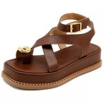 23403FP-Sandália Flatform Feminina Papete Tiras Fivela Napa marrom