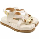 23403FP-Sandália Flatform Feminina Papete Tiras Fivela Napa Off White
