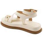 23403FP-Sandália Flatform Feminina Papete Tiras Fivela Napa Off White
