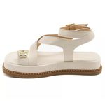 23403FP-Sandália Flatform Feminina Papete Tiras Fivela Napa Off White