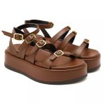 5302FP-Sandália Papete Flatform Floter cores Tiras Fivelas cacau