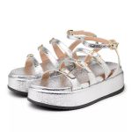 5302FP-Sandália Papete Flatform cores Tiras Fivelas Essence prata