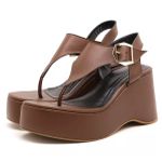 9002FP-Sandália Anabela Fivela Lateral Floter design moderno cacau