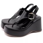 9002FP-Sandália Anabela Fivela Lateral Floter design moderno preto