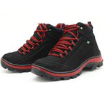 019AT-Coturno Adventure Feminino em legitimo couro forrado preto vermelho