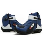 095AT-Bota motociclista Couro Legítimo Nas Cores Azul com Branco 