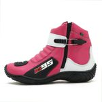 095AT-Bota motociclista feminina em couro legítimo nas cores rosa com branco AS95